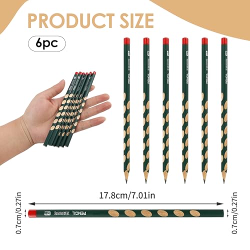 6 Pack Ergonomischer Dreikant-Bleistifte für Rechtshänder, Bleistift HB Schreibstifte Rutschfester Griffzone, Umweltfreundliche Holzstifte für Schule, Büro und Zeichnen, Bruchfeste Mine Komfortables