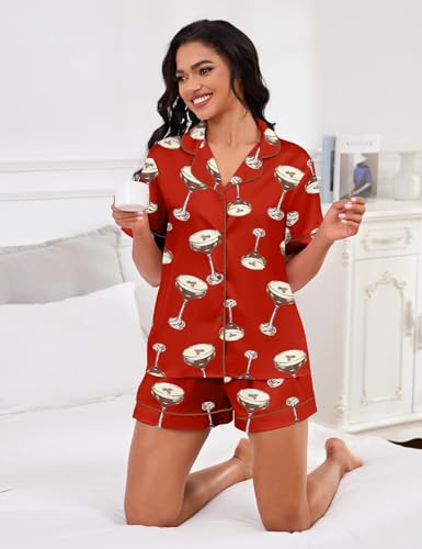 Image of SHESHOW Satin Pajamas for Women Set Preppy Animals Pjs Short Sleeve Shorts 2 Piece Loungewear Sets XS-XXL