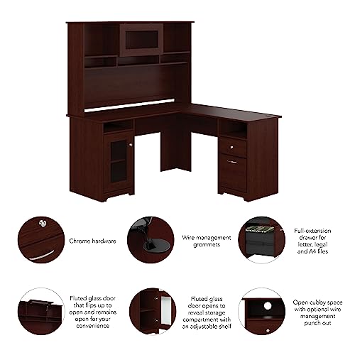 Bush Furniture Cabot Desk With Hutch | Corner With Storage For Home Office | L Shaped Computer, 60W, Harvest Cherry #TOP3