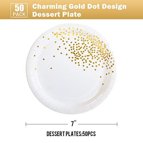 Simbago Gold Dots Party Paper Plates, 50 Pcs Disposable Party Supplies Dessert Paper Plates For Birthday Party,Wedding Birdal Christmas Baby Shower (7 Inches) #TOP1