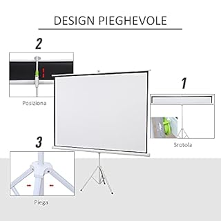 HOMCOM Telo Proiettore da 100 Pollici 4K HD Formato 4:3 con Treppiede Pieghevole Regolabile, Schermo Proiettore Portatile in Metallo, per Casa, Home, Cinema, Esterno, Bianco