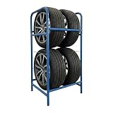 Relaxdays Scaffale per 4 pneumatici, altezza 106 x larghezza 53 x profondità 46 cm, 200 kg, acciaio, 2 ripiani, scaffale per ruote, cuscinetto per pneumatici, blu