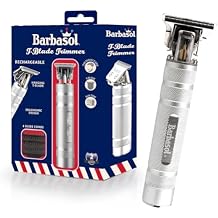 Barbasol Stainless-Steel Rechargeable Zero-Gapped T-Blade Trimmer, Hanging Blade, 3 Guide Combs
