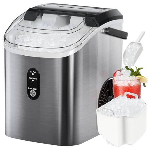FREE VILLAGE Nugget Ice Maker Countertop, Pebble Ice Maker with Soft Chewy Pellet Ice, 10,000pcs/33lbs/Day, Self-Cleaning, One-Click Operation, Portable Nugget Ice Machine for Home Office Kitchen Bar