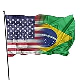 USA Brazil Flag, 3x5 Feet Polyester with Metal Grommets, Lightweight Fade Resistant for Indoor Outdoor Display