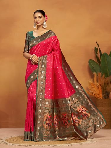 Image of EthnicJunction Women's Silk Blend Woven Paithani Saree With Blouse Piece | Wedding Saree | Heavy Saree