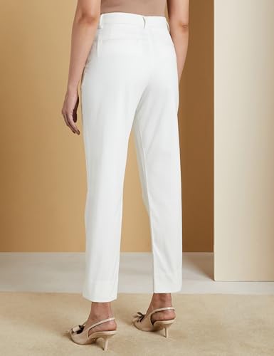 Image of Symbol Premium Women Mid Rise Cotton Tapered Trousers (Flexi-Waist | Smart Casual Pants) (Available in Plus Sizes)