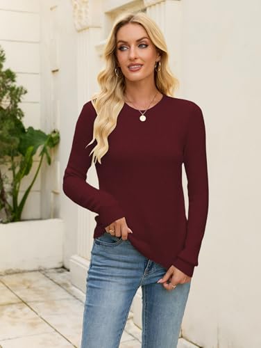 Image of Libsorge Womens Cute Crewneck Ribbed Knit Lightweight Thin Sheer Long Sleeve Sweater T Shirt Top Spring 2025