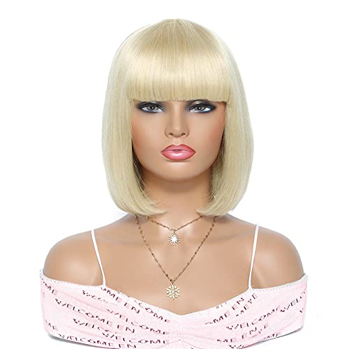 ColorfulPanda Bob Short Black Wigs for Women Fashion Silky Straight Synthetic Wig with Bangs Cosplay Party or Daily Use (Light blonde) - Image 2