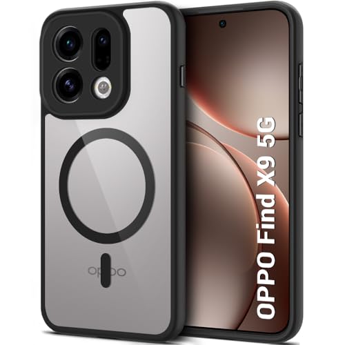 Image of TheGiftKart Hybrid Shockproof Back Cover Case for Oppo Find X9 5G Compatible with MagSafe | Hard Back Cover for Oppo Find X9 5G (PC & TPU, Transparent Clear Back, Black Sides)