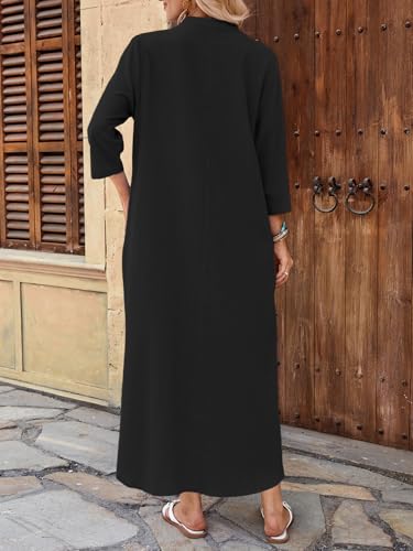 Image of Celmia Autumn Solid Loose Long Maxi Dress Cotton Caftan