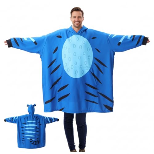 Newcotte Tiger Wearable Blanket Blue Hoodie Tiger Cosplay Hoodie with Pocket for Gifts Young(Adults 5.3-6.6 ft)