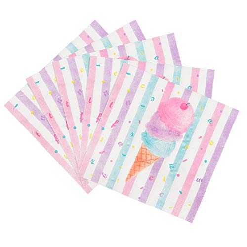Wernnsai Ice Cream Party Supplies - Disposable 3 Ply Pink Sweet Ice Cream Themed Birthday Or Baby Shower Party Luncheon Dessert Napkins For Girls Pool Summer Celebration #TOP12