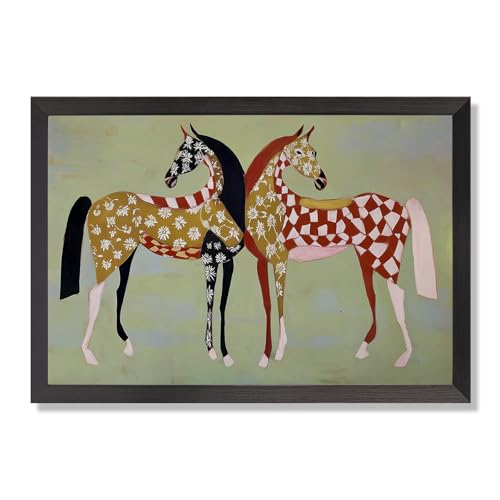 Vintage Horse Patterned Poster Abstract Folk Animal Canvas Wall Art