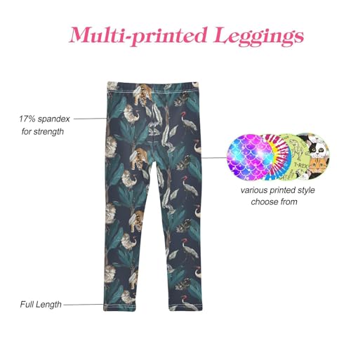 CaTaKu Girls Leggings Jungle Animal Tiger Heron Bird Leggings for Girls Kids Athletic Workout Yoga Pants Size 4-10T4