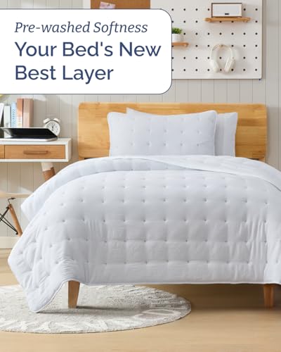 Image of Quilts Twin Size - Bedspread for Twin Size - Lightweight Comforter Set - Quilt Bedding Set for All-Seasons - Ultra Soft, Breathable & Comfy - Summer Coverlet with 1 Pillow Sham - 68 inch x 86 inch, White