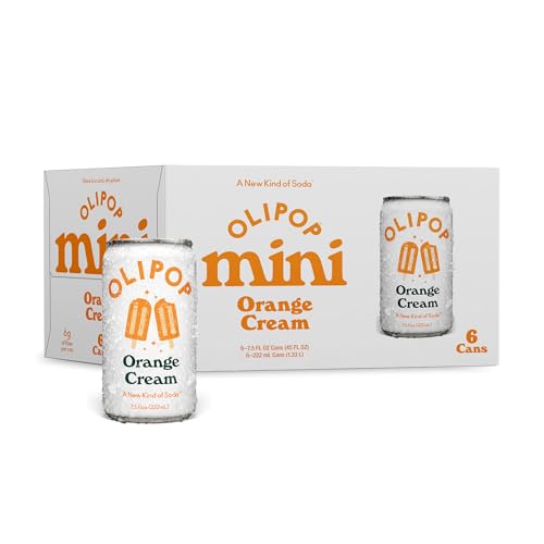 OLIPOP Minis Prebiotic Soda Pop, Orange Cream, Pantry Pack Packed with Prebiotics, Fiber, and Botanicals, Gluten Free, GMO Free, 7.5oz (6-Cans)