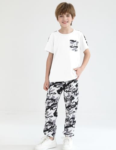 Image of mksodopy Boys Clothes Outfits Set, Camo Cargo Pants and Short Sleeve Pocket Tee 2PC Summer Tracksuit for Kids 5-16Y