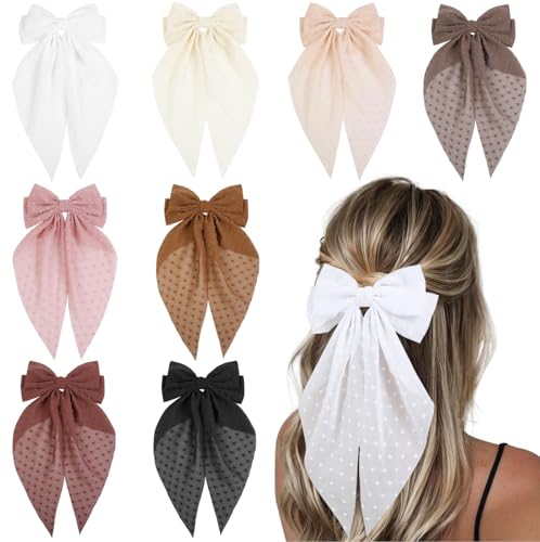 Tobeffect Hair Bow for Women Clips Bulk Big Ribbon Bows with Long Tail Oversized Bow Hair Accessories 8PCS