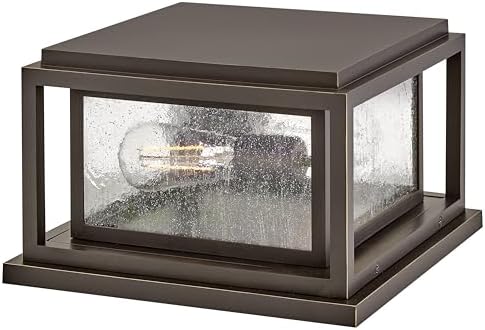 Hinkley Republic Outdoor Small Pier Mount Lantern, Clear Seedy Glass, Coastal Finish, Oil Rubbed Bronze Finish
