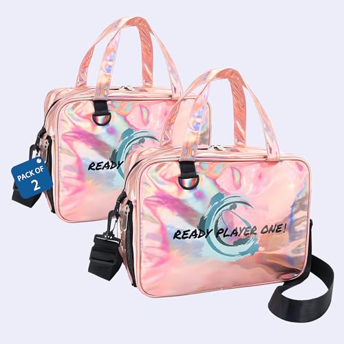 Image of Kuber Industries Pack of 2 Stylish Cosmetic /Makeup Organizer Bag with Zip & Sling Strap | Makeup & Toiletry Travel Kit for Women | Vanity Case with Side Compartment | YJ-33-GD | Gradient Pink