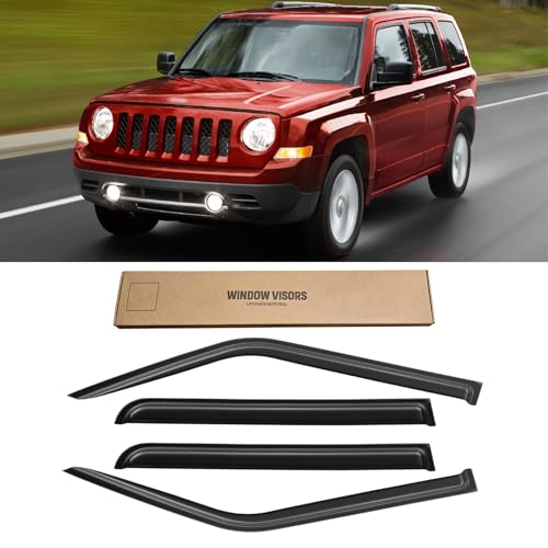 CMVT Auto Window Visors for 2007-2018 Jeep Patriot, Rain Guards Shields Vent Deflector Shade Dark Smoke 2008 2009 2010 2011 2012 2013 2014 2015 2016 2017, Tape-On, 4PCS