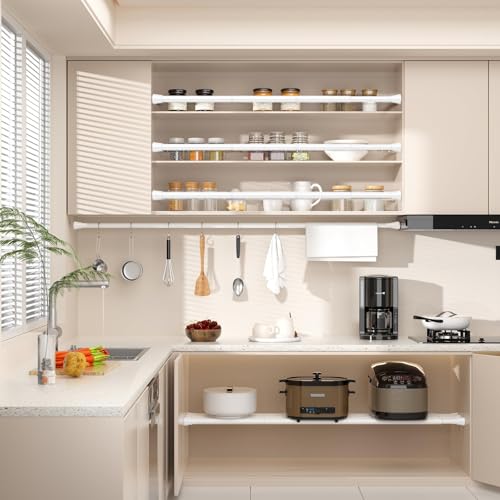 Image of MEXAU 1Pack Spring Tension Curtain Rod 29-64 inch White Small Tension Rod | Adjustable Curtain Rods No Dilling Extendable Spring Tension Rod Short Curtain Rod for Windows, Kitchen, Bookshelf, Closet