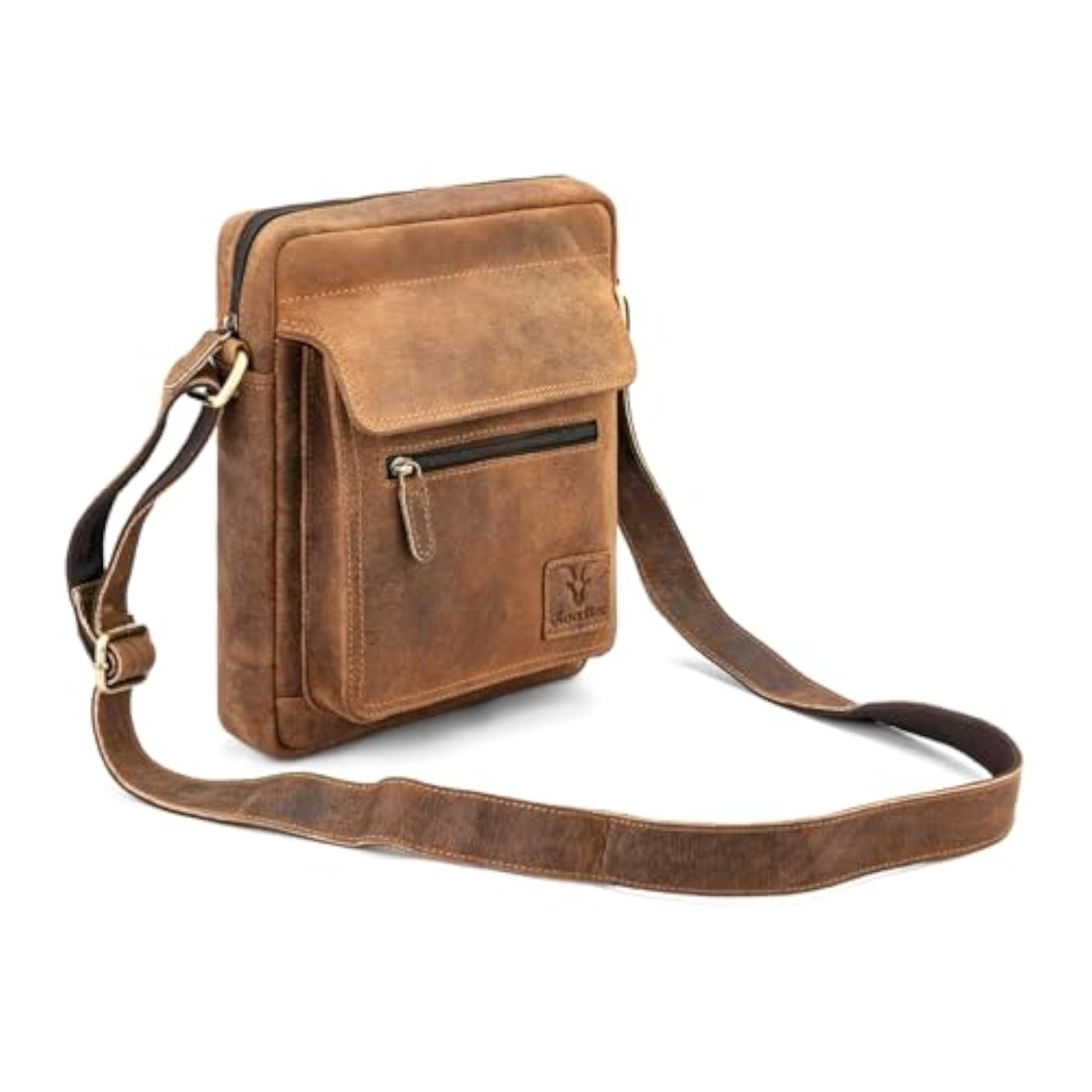 Hunter Leather Multi Pocket 10 Inch Messenger Sling Bag