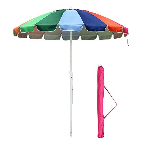 Yescom 7 ft Metal Rainbow Beach Patio Umbrella 16 Rib Tilt Market Table