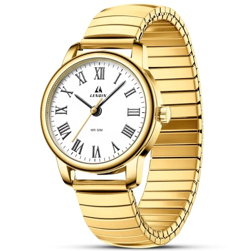 Image of LN LENQIN Watches for Women Stainless Steel Expansion Band, Elegant Analog Quartz Ladies Watches, Waterproof Wrist Watch Women with Easy Reader Roman Numeral Dial