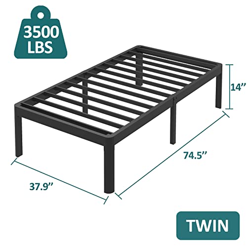 Fuiobyvv Twin Bed Frames With Round Corner Edge Legs, 14 Inch High 3500 Lbs Heavy Duty Metal Platform Bed Frame Twin Size, No Box Spring Needed/Non-Slip/Steel Slat Support/Noise Free #TOP2