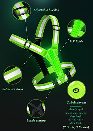 Fokia Kunbio Led Reflective Running Vest Gear,Light Up Vest Runners Night Walking Usb Rechargeable,Up To 11Hrs Light With Adjustable Waist/Shoulder For Women Men Kids (Green) #TOP4