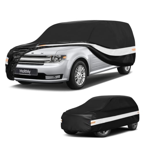 Image of 10 Layers Mini Van Car Cover Custom Fit for Ford Flex (2008-2019), Waterproof All Weather for Automobiles, Outdoor Full Cover Sun Dust Rain Protection with Cotton. Black
