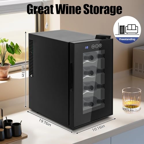8 Bottle Wine Fridge, 53.6-64.4°F Digital Temperature Control Wine Fridge Freestanding Small Wine Cooler Counter Wine Cellar Wine Cooler Refrigerator for Homes, Bars,Party