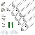 THMOOTHER V Shape 6.6FT 200CM LED Strip Aluminum Channel Diffuser, 10-Pack 16x16MM Anodized Silver Track with Curved Milky Cover, Corner Connector and Mounting System