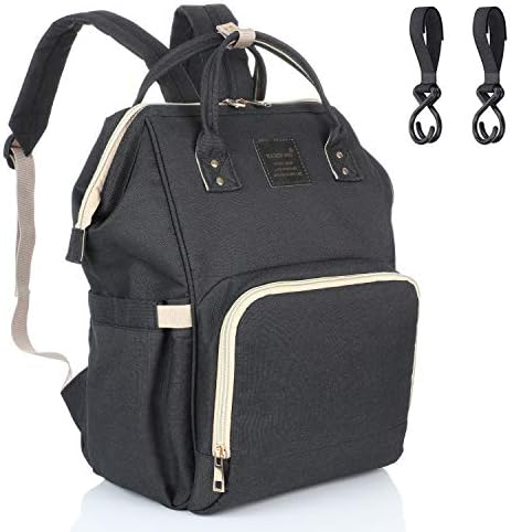 Diaper Backpack Multi-Function Waterproof Travel Baby Nappy Bag Large Capacity Stylish Durable Diaper Bag with Stroller Straps for Mom, Dad, Baby Care (Black)