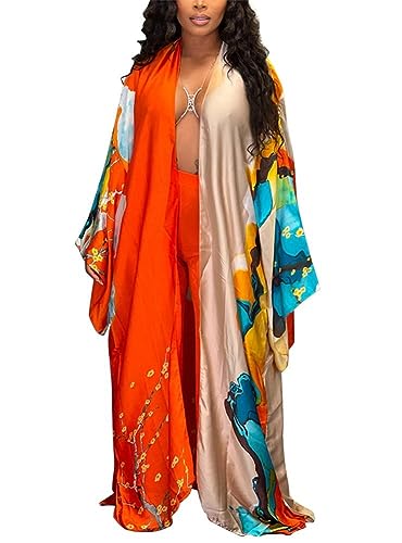 cu4eve Summer Cardigan For Women Lightweight Satin Open Front Long Kimono Swimsuit Cover Ups Silk Robe Plus Size2