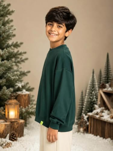 Image of KiddoPanti Boys Solid Round Neck Full Sleeve Fleece Sweatshirt | 60% Cotton 40% Polyester | Soft Warm Winter Pullover | Ribbed Cuffs & Hem | Casual Winter Sweatshirt for Kids