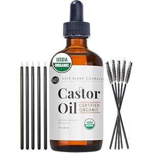 Kate Blanc Cosmetics Castor Oil Organic (4oz), 100% Pure, Cold Pressed, Hexane Free. Natural Oil for Hair, Eyelashes, Eyebrows. Skin Moisturizer with Starter Kit