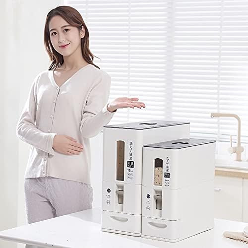 Kitchen Household Rice Storage Box Measurable Moisture-Proof Cereal Grains Beans Flour Bucket 6kg 13kg Storage Can Tank ZH246 - (Size: M, Color: White)