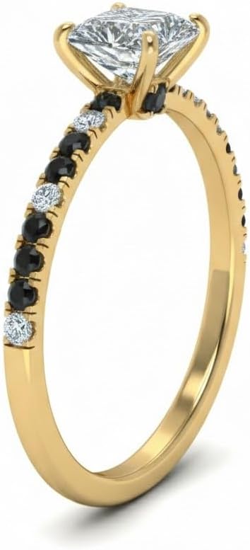 Choose Your Color Princess Shape 14k Yellow Gold Plated Hidden Halo Petite Diamond CZ Halo Engagement Ring for Women : US Size 4 to 12