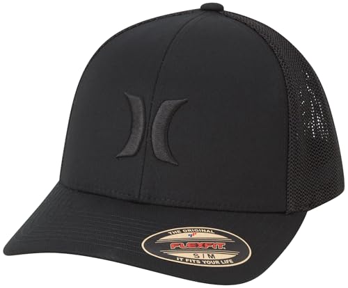 Hurley Mens Baseball Cap - Laguna Icon Mesh Stretch Trucker Hat with Curved Brim - Lightweight Breathable Fitted Hats for Men, Size Small-Medium, All Black