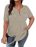 Viracy Plus Size Peplum Tops for Women, 1/4 Zipper Front Shirts Lightweight Breathable Solid Color Stretchy V Neck Business Casual Tunic Blosues,2XL Apricot
