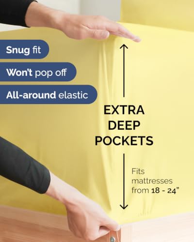 Image of CGK Unlimited Extra Deep Flex Top Split Head King Sheet Set - 6 Piece Breathable and Cooling Sheets - Hotel Luxury Bedding for Women, Men, Kids & Teens - Easy Secure Fit - Extra Deep Pockets - Yellow
