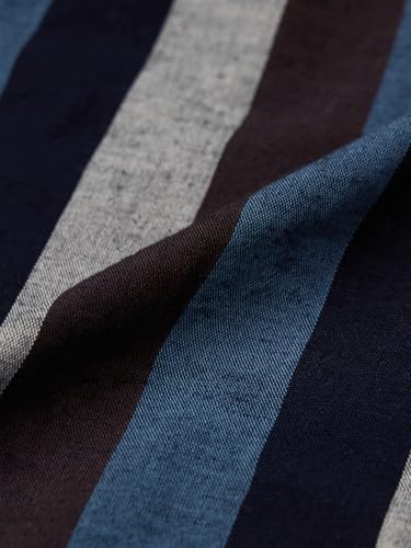 Image of The Souled Store Cotton Linen Stripes: Apricot Men and Boys Long Sleeves Collared Neck Orange Stripes Regular Fit Lightweight Comfortable Summer Cotton Linen Shirts