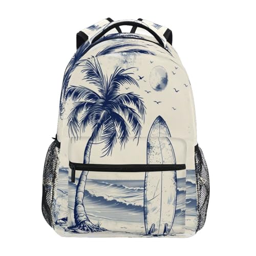 Surfboard and Beach Backpacks for Boys Girls, Large Elementary School Bookbag with Name Tag -12x16.9x5.9in