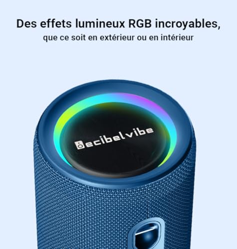 Decibelvibe Tnz Sleek 8 - Enceinte Portable Bluetooth, Étanche IP66, Son Puissant de 30W, Basses Profondes, Bluetooth 5.3, 25H d'Autonomie, Couplage Steréo, Lumières RGB. (Bleu) – vue 7