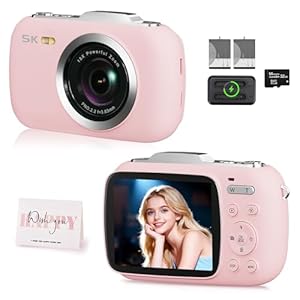 5K Digital Camera 80MP Vlogging Camera 18X Zoom Phtotgraphy Camera, Compact Digital Camera with Autofocus, Travel Camera for Girls Kids Beginners Adults with Flash, 32GB Card & 2 Batteries(Pink)