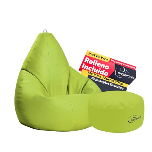Diverpuff Puff Pera XXL Verde con Reposapiés