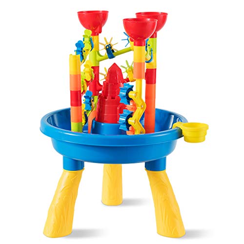 GYMAX Beach Toy Set, Castle Shape Molds Toys, Kids Sand and Water Play Activity Table for Indoor Outdoor Fun (Color 2)